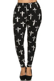 Plus Size Cross Print, High Waist, Lined Leggings