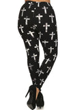 Plus Size Cross Print, High Waist, Lined Leggings