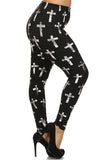 Plus Size Cross Print, High Waist, Lined Leggings