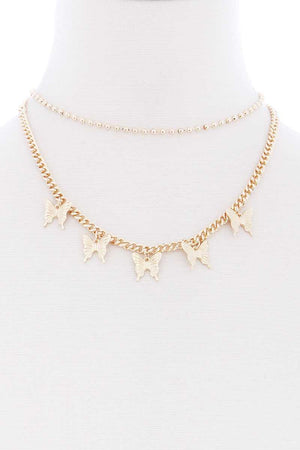 2 Layered Metal Butterfly Charm Necklace