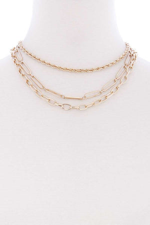 3 Layered Multi Metal Chain Necklace