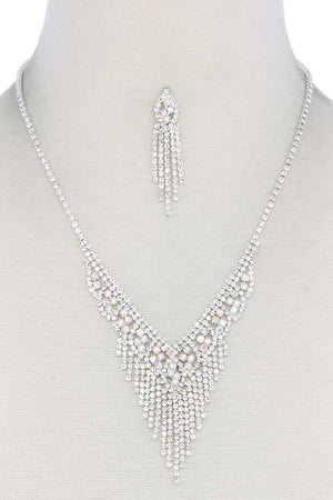 V Shape Dangle Rhinestone Necklace