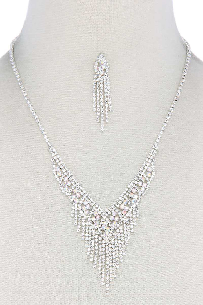 V Shape Dangle Rhinestone Necklace