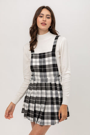 Woven Stretch Plaid Pleated Skirtall