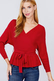 V-neck Wrapped Waist Band Sweater