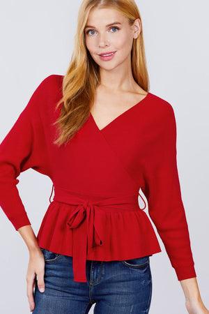 V-neck Wrapped Waist Band Sweater