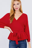 V-neck Wrapped Waist Band Sweater