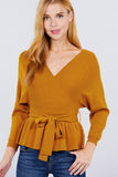 V-neck Wrapped Waist Band Sweater