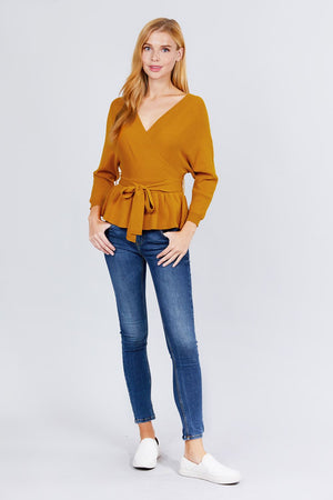 V-neck Wrapped Waist Band Sweater