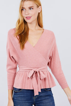 V-neck Wrapped Waist Band Sweater