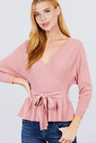 V-neck Wrapped Waist Band Sweater