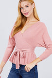 V-neck Wrapped Waist Band Sweater