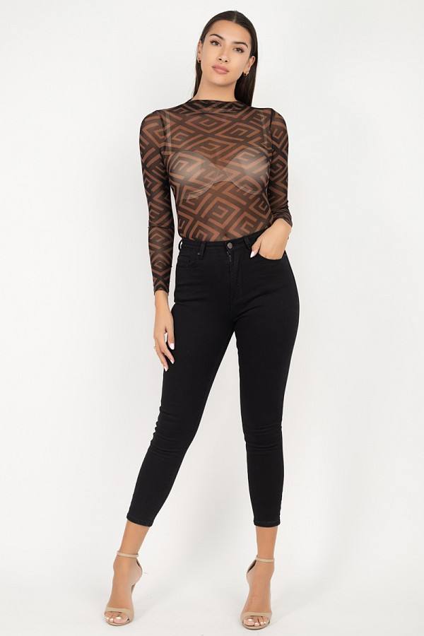 Long Sleeve Geometric Bodysuit