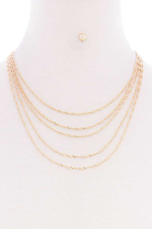 5 Layered Twist Chain Multi Metal Necklace Earring Set