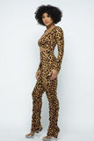 Leopard Printed Crop Top O Ringdetail Bottom Shirring Pant Set