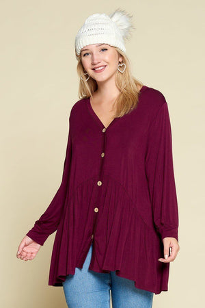 Plus Size Solid Heavy Rayon Modal Jersey Faux Button Up