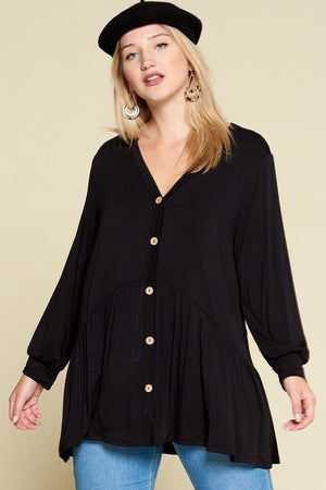 Plus Size Solid Heavy Rayon Modal Jersey Faux Button Up