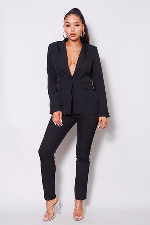 One Button Blazer Jacket & Tapered Trouser Set