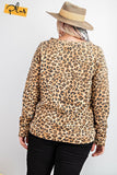 Long Sleeve Leopard Printed Terry Knit Pullover