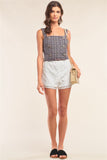 Multicolor Sleeveless Plaid Square Neck Buttoned Trim Cropped Top