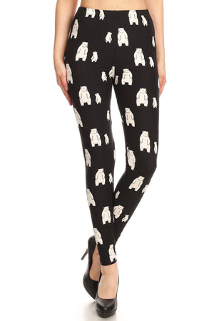 Polar Bear Print, High Waisted Full Length Leggings With An Elastic Band.