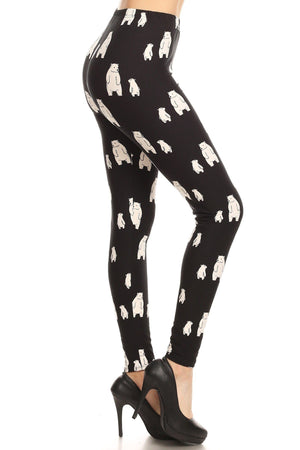 Polar Bear Print, High Waisted Full Length Leggings With An Elastic Band.