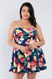 Plus Size Navy Multi Floral Sweetheart Dress