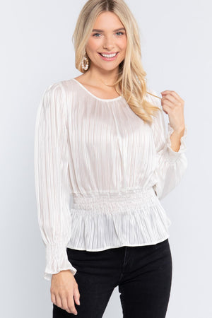 Smocked Ruffle Sleeve Lurex Blouse