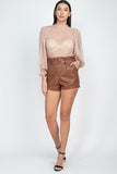 Paper Bag Pu Button Shorts Pants