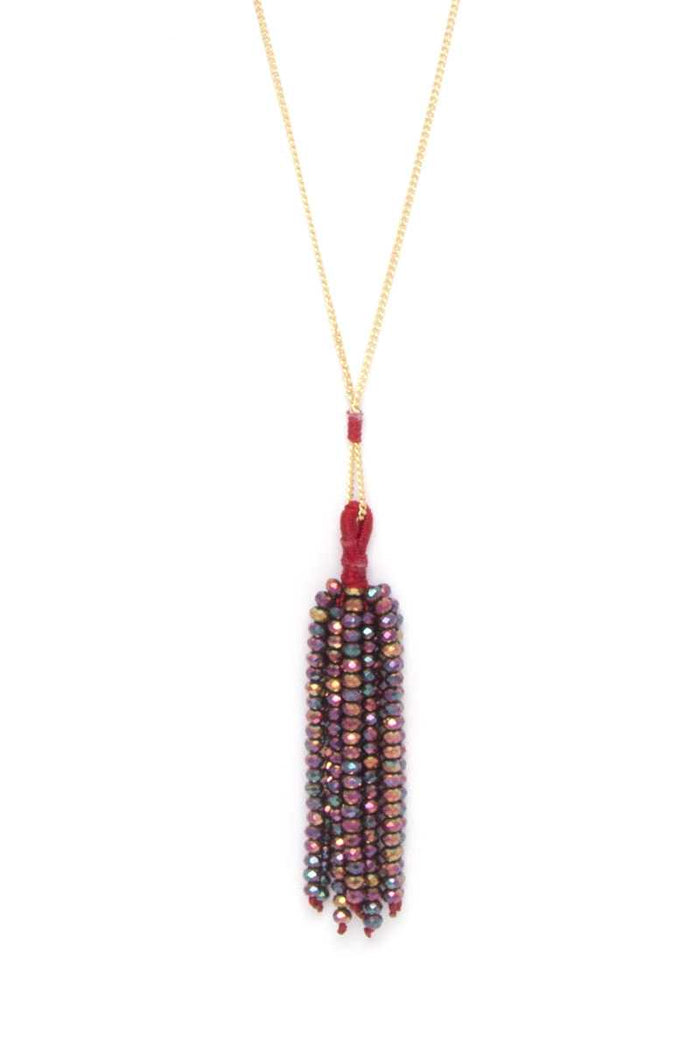 Multi Color Beaded Tassel Necklace