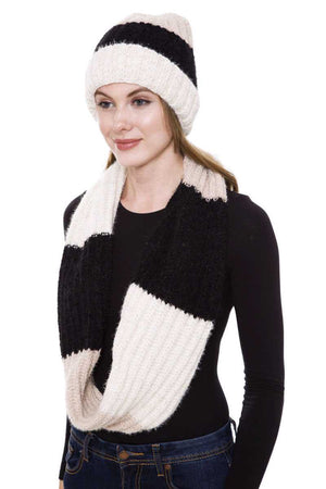 Stripe Pattern Infinity Scarf And Knit Hat Set