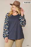 Floral Print Dolman Sleeve Round Hem Top