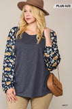 Floral Print Dolman Sleeve Round Hem Top