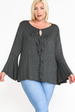 Long Bell Sleeve Ruffle Keyhole