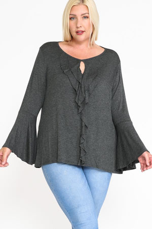 Long Bell Sleeve Ruffle Keyhole