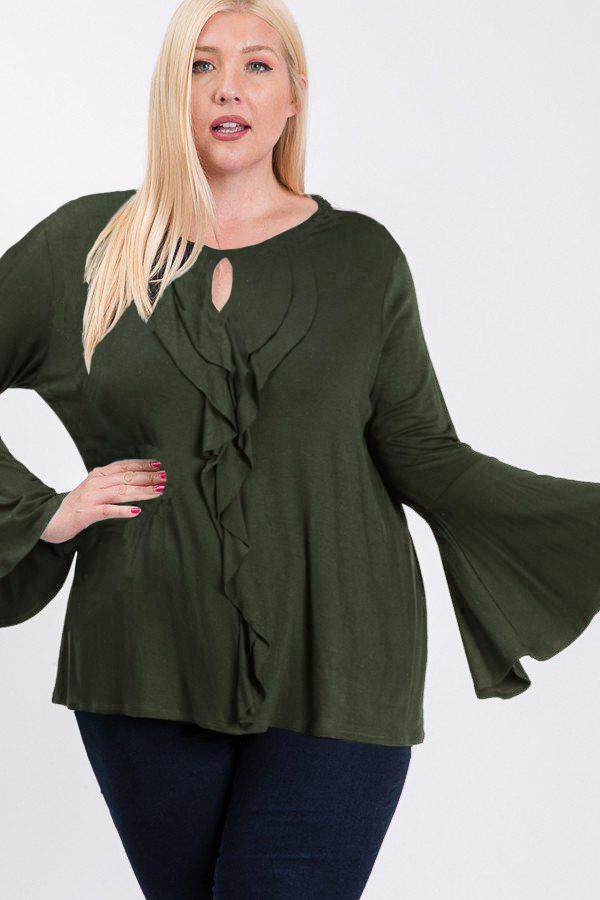 Long Bell Sleeve Ruffle Keyhole