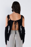 Black Ribbed Off The Shoulder Open Back Causal Top