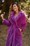 Purple Soft Faux Fur Open Front Detachable Belt Long Sleeve Coat