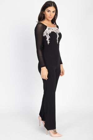 Self Tie Lace Embroidered Jumpsuit