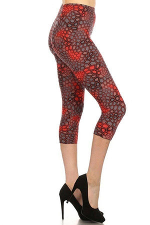 Printed, High Waisted, Capri Leggings With An Elasticized Waist Band