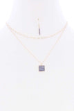 2 Layered Chain Metal Square Marbling Stone Pendant Necklace