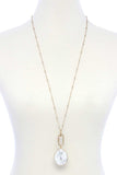 Faux Stone Metallic Edge Screw Lock Pendant Necklace