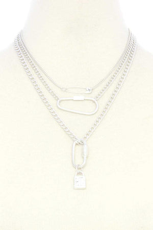 Lock Charm Metal Layered Necklace