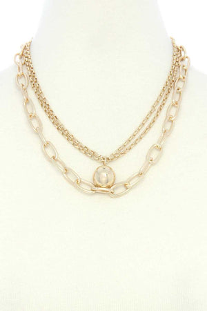 Metal Ball Oval Link Layered Necklace