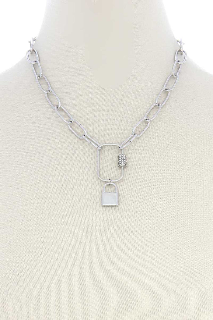 Lock Charm Oval Link Metal Necklace