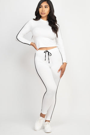 Side Striped Crop Top And Leggings Set