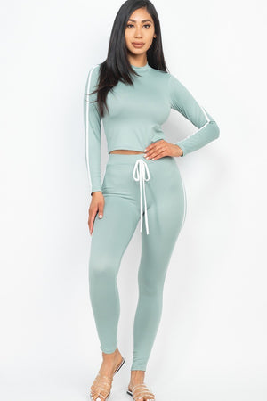 Side Striped Crop Top And Leggings Set