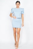 Puff Sleeves Round Neck Top And High Waist Skirt