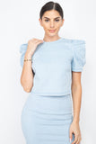 Puff Sleeves Round Neck Top And High Waist Skirt