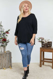 Solid Round Neck 3/4 Sleeve Sweater Top